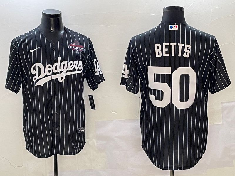 Men Los Angeles Dodgers 50 Betts Black Stripe Jointly Name 2025 Nike MLB Jersey style 4